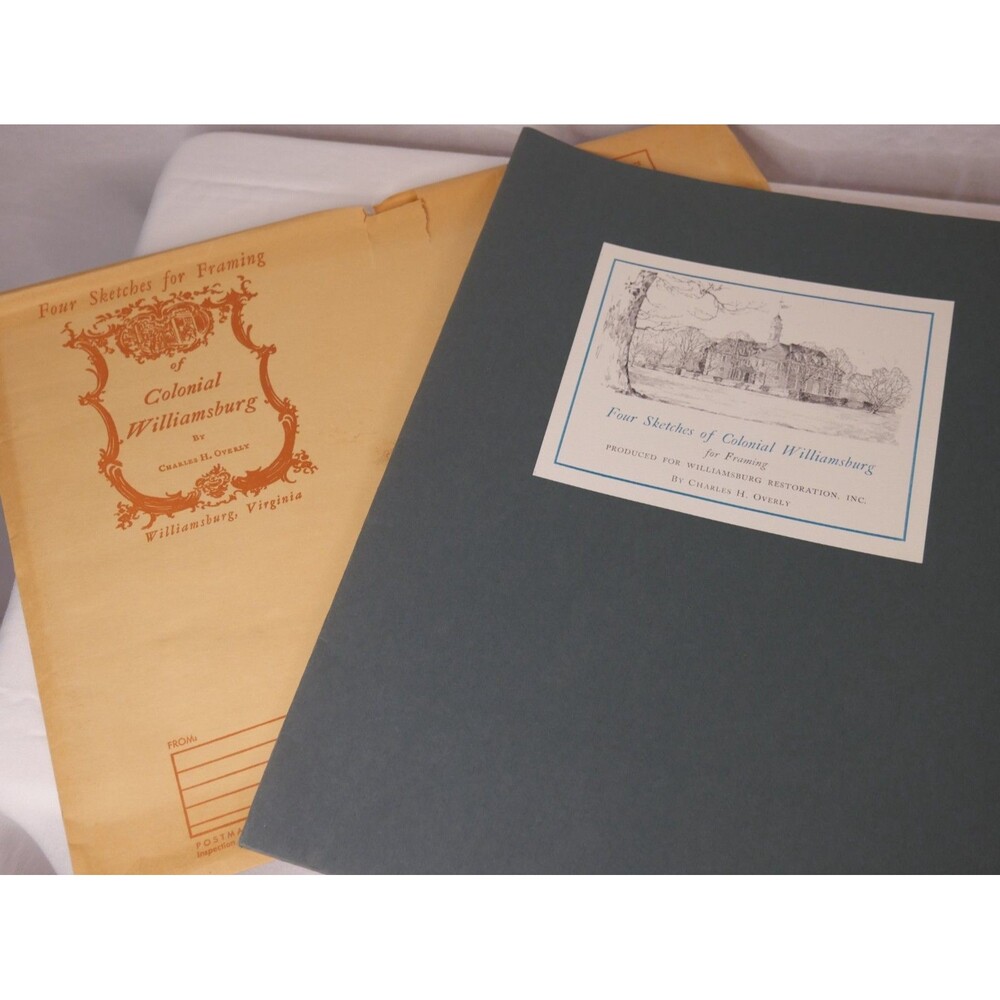Vintage Art Print Set — Four Sketches of Colonial Williamsburg Charles H. Overly